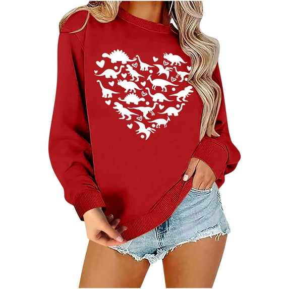 Penkiiy Valentines Day Love Heart Sweatshirts: Womens Valentine Sweatshirts Casual Lovely Graphic Long Sleeve Pullover Tops M Red
