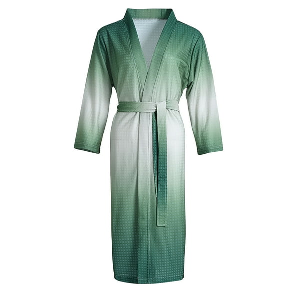 Penkiiy Waffle Wrap Robe Womens Solid Bandage Robe Bathrobe Gown Pajamas Long Sleepwear Pocket Waistband+Belts Green Nightgowns