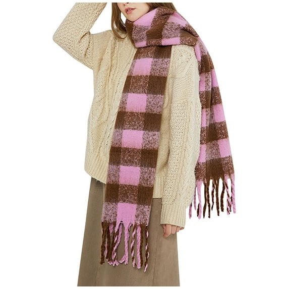 Penkiiy Warm Scarf for Women Winter Fashion Ladies Warm Scarves Long Color Tassel Warm Scarves Print Scarves Brown Scarf