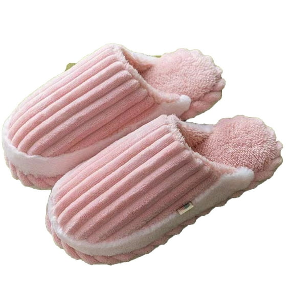 Penkiiy Warm Slippers for Women Home Cotton Slippers Corduroy Splicing Couple Home Shoes, Warm Plush Cotton Slippers Soft Bottom Mute Non-slip Pink Slippers