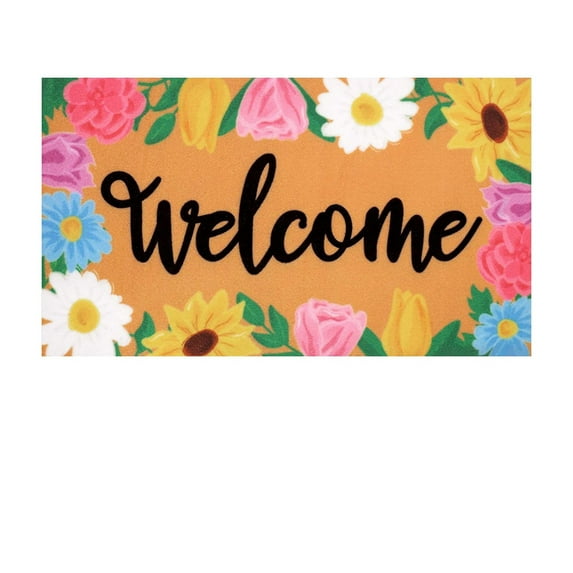 Penkiiy Welcome Doormat Flowers and Grass Door Mat Valentine's Day St. Patrick's Day Welcome Mat Outdoor Entrance Non Slip Mat for Porch Entry Staircase Bathroom Decor