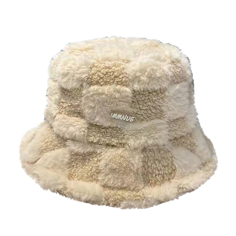 Penkiiy Winter Bucket Hat for Women Checkered Warm Hats Cute 