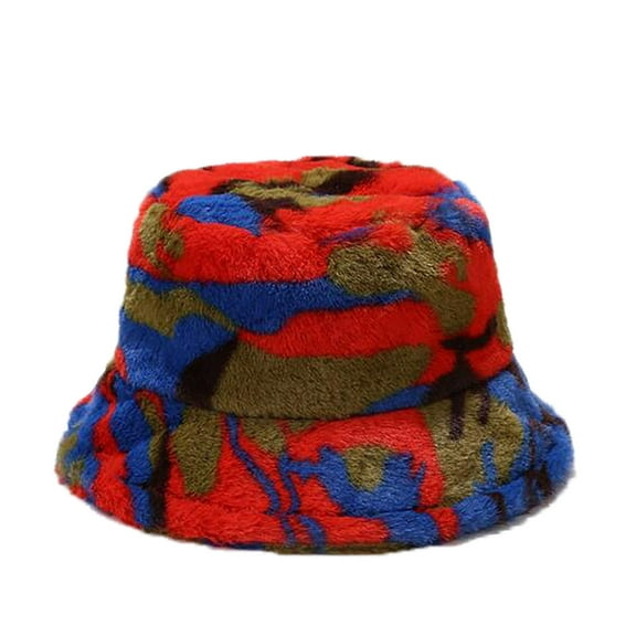 Penkiiy Winter Bucket Hat for Women Colorful Warm Hats Cute Warm Soft Faux Fur Fisherman Cap Blue