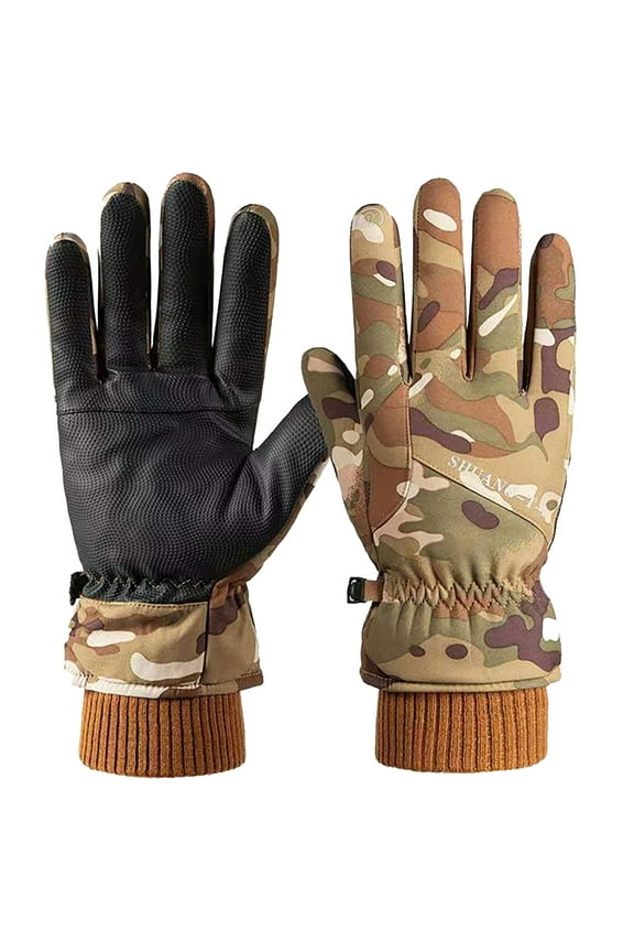 Winter Gloves for Men Men's Full-Finger Camouflage Winter Thickened Ski Warm Gloves Yellow Gloves