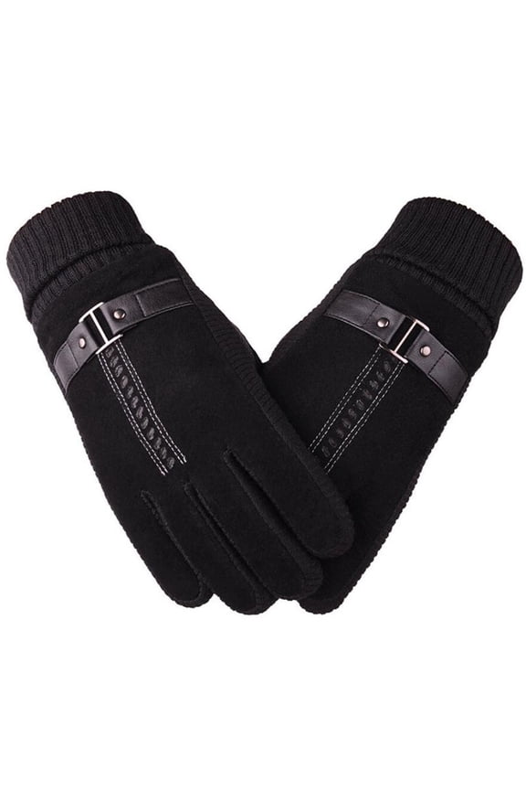 Winter Gloves for Men Pigskin Gloves Winter Skiing Outdoor Riding Warm And Thick Anti-Skid Gloves Black Gloves