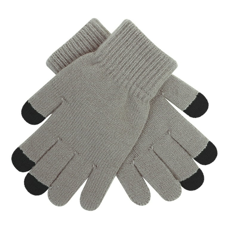 Penkiiy Winter Gloves for Women Unisex Fashion Solid Color Plus Velvet Knitted Warm Hat And Gloves Two piece Set Silver Gloves