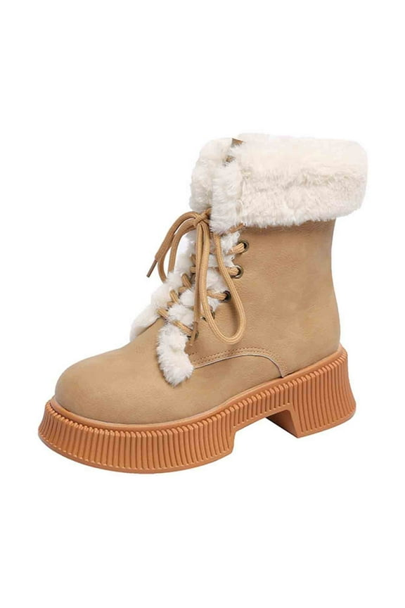 Winter Snow Boots for Women: Warm Fur Lined Ankle Boots Comfortable Lace Up Booties Cute Flat Shoes 37 Brown