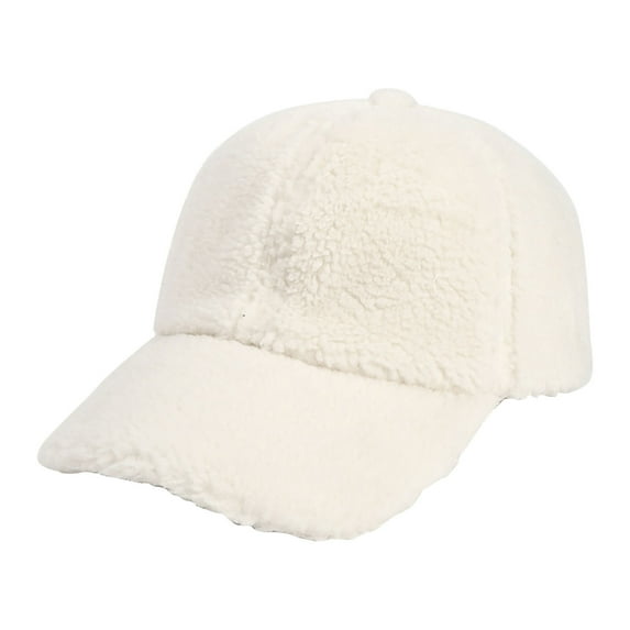 Penkiiy Winter Women Lamb Wool Baseball Caps for Womens Soft Solid Color Warm Adjustable Cap Hats for Men 3 Years White