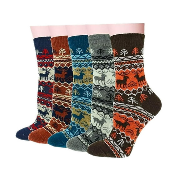 Penkiiy Winter Womens Socks Wool Warm Thick Knit Cozy Crew Casual Vintage Soft Socks for Women Christmas Gifts Socks 5 Pairs Multicolor