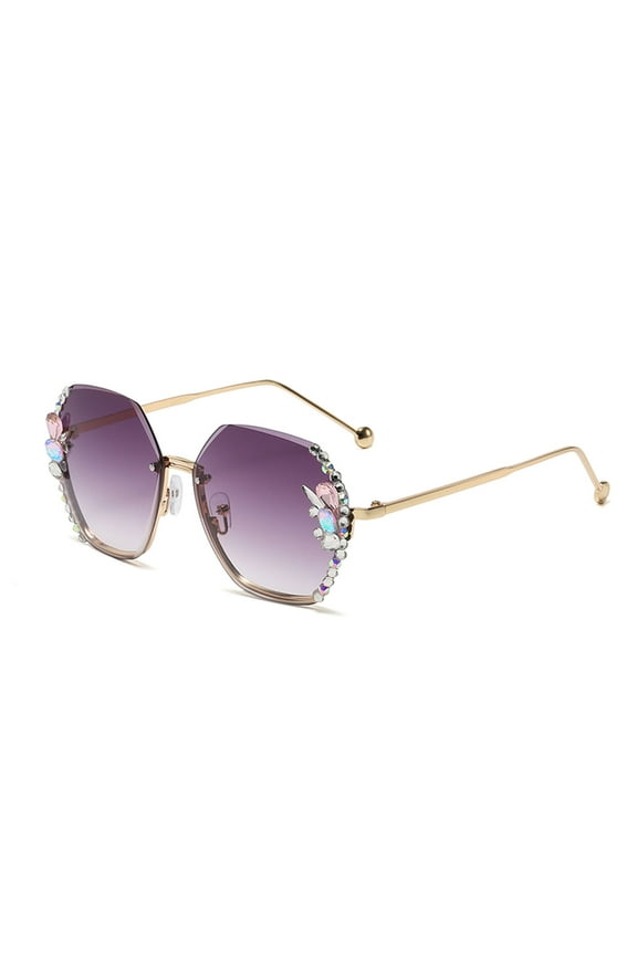 Woman Rimless Diamond Sunglasses, Oversized Gradient Diamond Sunglasses, Polygonal Sunglasses UV Protection Dark Gray