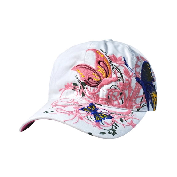 Penkiiy Women Baseball Caps, Flowers Butterfly Sequins Embroidered Baseball CapAdjustable Breathable Embroidered Sun Hat for Sport Golf Mesh Sunbonnet Outdoor White