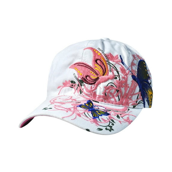 Penkiiy Women Baseball Caps, Flowers Butterfly Sequins Embroidered Baseball CapAdjustable Breathable Embroidered Sun Hat for Sport Golf Mesh Sunbonnet Outdoor White