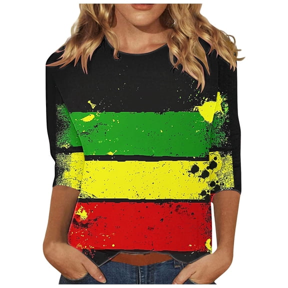 Penkiiy Women Black History Month Shirt Letter Print Tee Tops American African Black Pride Graphic 3/4 Sleeve Tees XL Multicolor