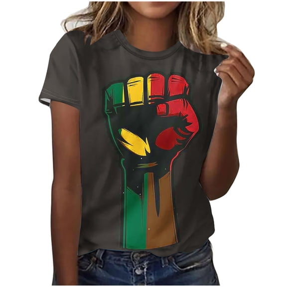 Penkiiy Women Black History Month Shirt Letter Print Tee Tops American African Black Pride Graphic Short Sleeve Tees XL Multicolor