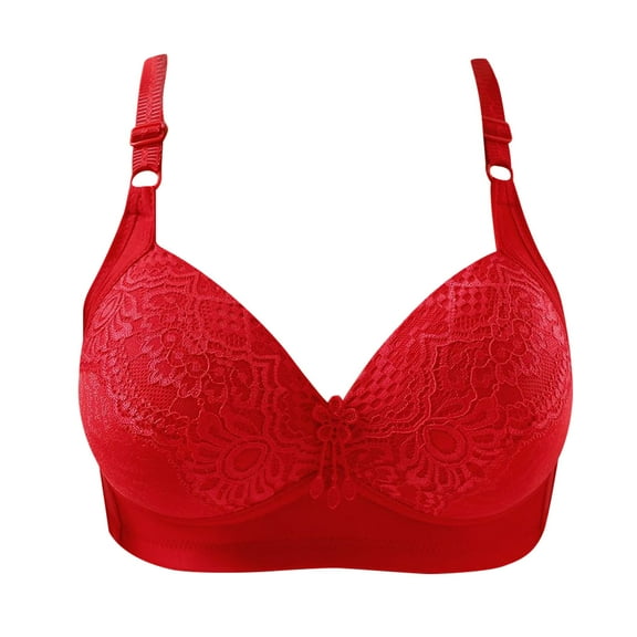 Penkiiy Women Bras Front Buckle Thin Bra Non-slip Upper Support Big Chest Show Small Invisible Bra Wedding Party Special Glossy Underwear Red Bras