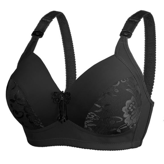 Penkiiy Women Bras Women Bras Plus Size Comfortable Breathable Anti-exhaust Base Solid Non-Steel Ring Non-Magnetic Buckle Beauty Back Underwear Black Bras