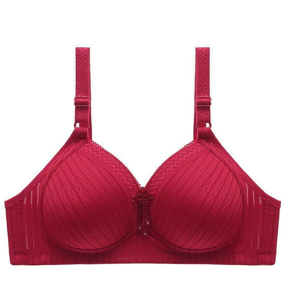 Penkiiy Women Bras Woman's Embroidered Glossy Comfortable Breathable Bra Underwear No Rims Wine Bras