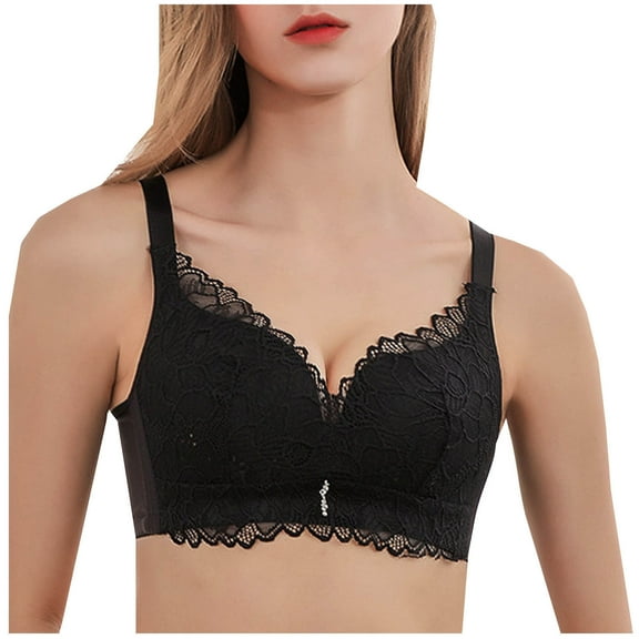 Penkiiy Women Bras Women Solid Sexy Lace Push-up Bra Receive Side With Steel Ring Underwear Black Bras