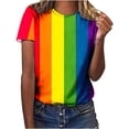 thumbnail image 1 of Penkiiy Women Casual Loose T Shirts Short Sleeve Summer Colorful Rainbow Tops Rainbow Shirt Crew Neck Rainbow Print Blouses M Multicolor, 1 of 6
