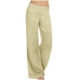 thumbnail image 1 of Penkiiy Women Casual Pants Solid Color High Waist Elasticity Wide Leg Pants Trousers M Beige, 1 of 6
