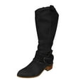 thumbnail image 1 of Penkiiy Women Chunky Cowboy Riding Boots Solid Casual Strap Buckle Warm Thick Heel Mid Calf Boots Winter Comfortable Ladies Outdoor Square Heel Shoes 36 Black, 1 of 4