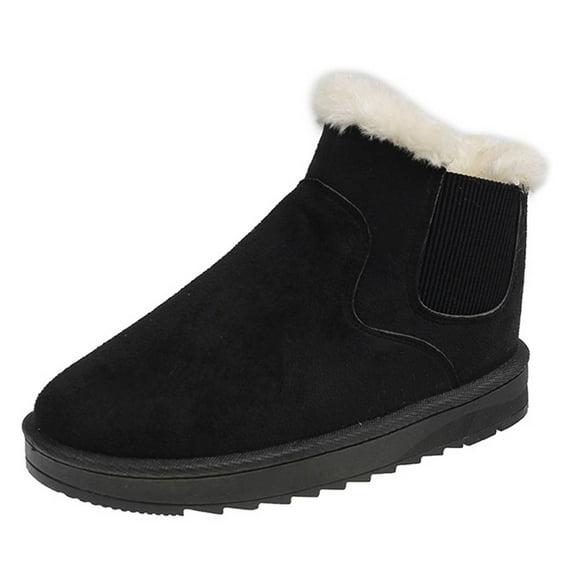 Penkiiy Women Classic Ultra Mini Snow Boots, Faux Fur Lined Slip On Ankle Winter Booties, Womens Warm No Slip Short Boot 37 Black