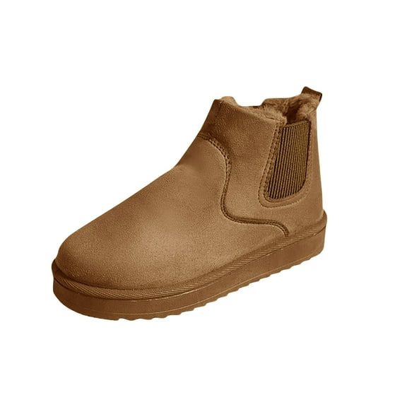 Penkiiy Women Classic Ultra Mini Snow Boots, Faux Fur Lined Slip On Ankle Winter Booties, Womens Warm No Slip Short Boot 42 Brown