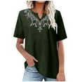 thumbnail image 1 of Penkiiy Women Cotton Linen Tops Causal Summer Short Sleeve Oversized T Shirts V Neck Loose Blouses S Green, 1 of 5