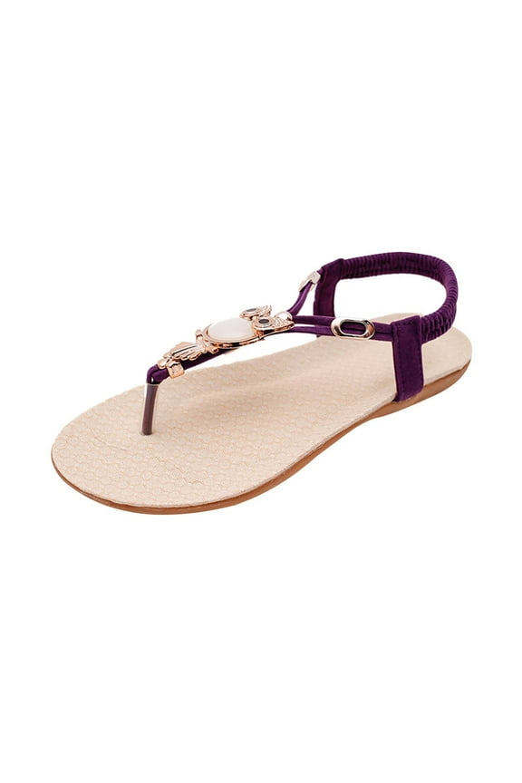 Women Flats Flip Flops Bohemian Open Toe Breathable Comfortable Shoes Roman Sandals 39 Purple