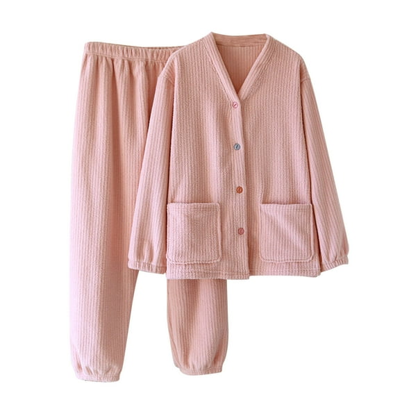 Penkiiy Women Fuzzy Pajama Set Warm Fluffy Long Sleeve Sleepwear Plush Loungewear Thermal Nightwear with Pockets 2XL Pink