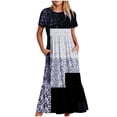 thumbnail image 1 of Penkiiy Women Geometric Print Short Sleeve Dress Loose Plain Casual Summer Flowy Tiered Long Maxi Dresses with Pockets XL Blue, 1 of 4