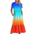 thumbnail image 1 of Penkiiy Women Gradient Print Short Sleeve Dress Loose Plain Casual Summer Flowy Tiered Long Maxi Dresses with Pockets 2XL Multicolor, 1 of 7