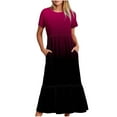 thumbnail image 1 of Penkiiy Women Gradient Print Short Sleeve Dress Loose Plain Casual Summer Flowy Tiered Long Maxi Dresses with Pockets L Hot Pink, 1 of 5