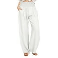 thumbnail image 1 of Penkiiy Women Linen Pants Summer Boho Wide Leg High Waist Casual Lounge Pant Trousers with Pockets S White, 1 of 8