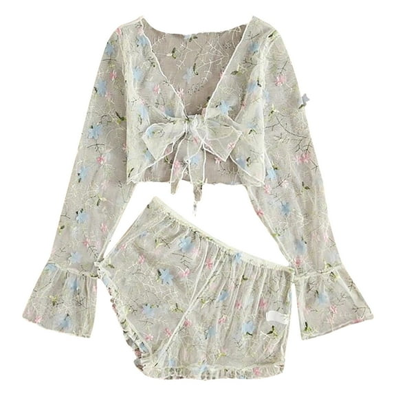 Penkiiy Women Lingerie Corset Lace Free Wire Racy Muslin Sleepwear Underwear Tops+Briefs Lingerie Sets Intimate S White on Sale