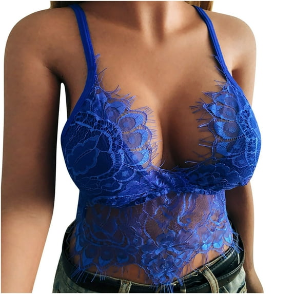 Penkiiy Women Lingerie Women Sexy Plus Size Solid Color Steel Ring Non-Magnetic Buckle Underwear Brasp Blue Bras