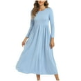 thumbnail image 1 of Penkiiy Women Long Sleeve Dress with Pockets Round Neck Pure Color Flowy Swing Hem Mid Length Dress M Blue, 1 of 6