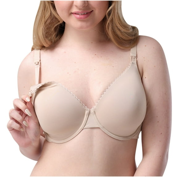 Penkiiy Women Nursing Bras Ladies Comfortable Breathable No Steel Ring Front Buckle Breastfeeding Bra Woman Underwear Beige Bras