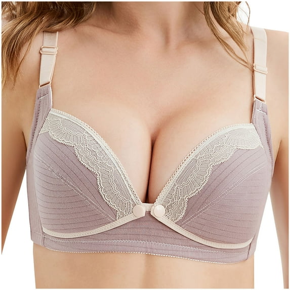 Penkiiy Women Nursing Bras Ladies Comfortable Breathable No Steel Ring Front Buckle Breastfeeding Bra Woman Underwear Purple Bras