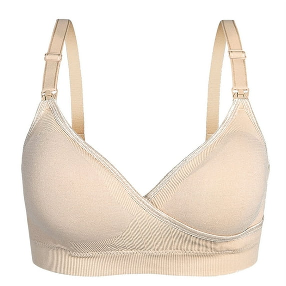 Penkiiy Women Nursing Bras Woman's Solid Color Ring Breast Feeding Comfortable Hollow Out Perspective Bra Underwear Beige Bras