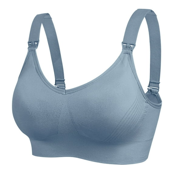 Penkiiy Women Nursing Bras Woman's Solid Color Ring Breast Feeding Comfortable Hollow Out Perspective Bra Underwear Blue Bras