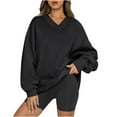 thumbnail image 1 of Penkiiy Women Oversized Sweatshirt Hoodies Casual V Neck Long Sleeve Shirts Fleece Pullover Tops Fall Teens Preppy Clothes M Black, 1 of 6