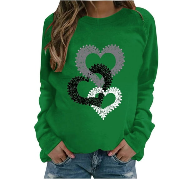 Penkiiy Women Printed Valentine Day Raglan Long Sleeved Casual Pullover Top Hoodie 4XL Green