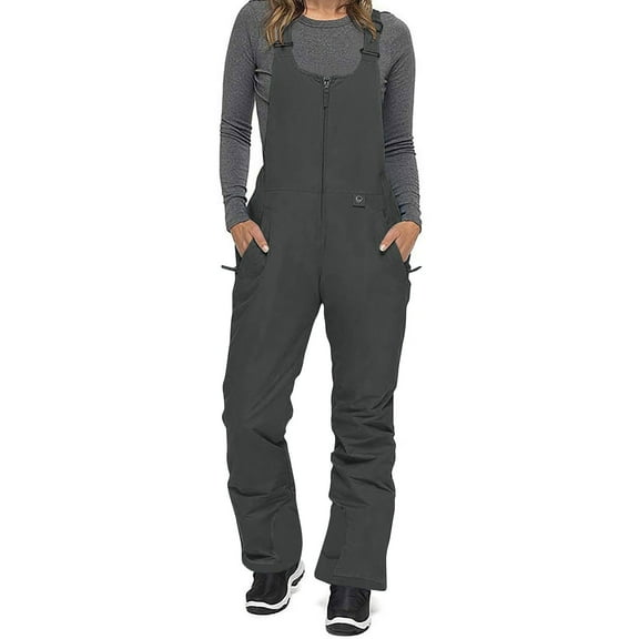 Penkiiy Women Ski Jumpsuit Insulated Waterproof Overalls Winter Warm Snowboarding Pants Adjustable Shoulder Bib Strap Jumpsuit Dark Gray