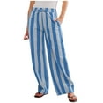 thumbnail image 1 of Penkiiy Women Striped Casual Lounge Pants Drawstring Wide Leg Low Rise Trousers with Pockets Loose Pajama Pants XL Blue, 1 of 7