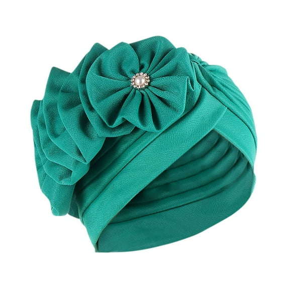 Penkiiy Women Turban Flower Caps Vintage Beanie Headscarf Elastic Headwrap Hat Wrap Cap Green