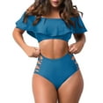 thumbnail image 1 of Penkiiy Women Two Piece Swimsuits Ruffle High Waisted Bikini Ruched Bathing Suit with Bottom 4XL Blue, 1 of 7