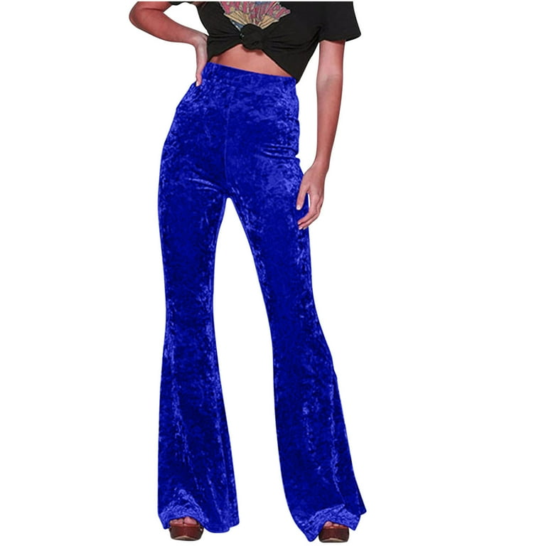 Stretch Velvet Blue Velvet Flare Pants Penkiiy Women Velvet Flare
