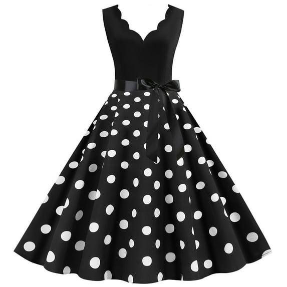 Penkiiy Women Vintage Summer Dot Print Sleeveless Casual Evening Party Prom Dress Maxi Dresses for Women L Black On Clearance