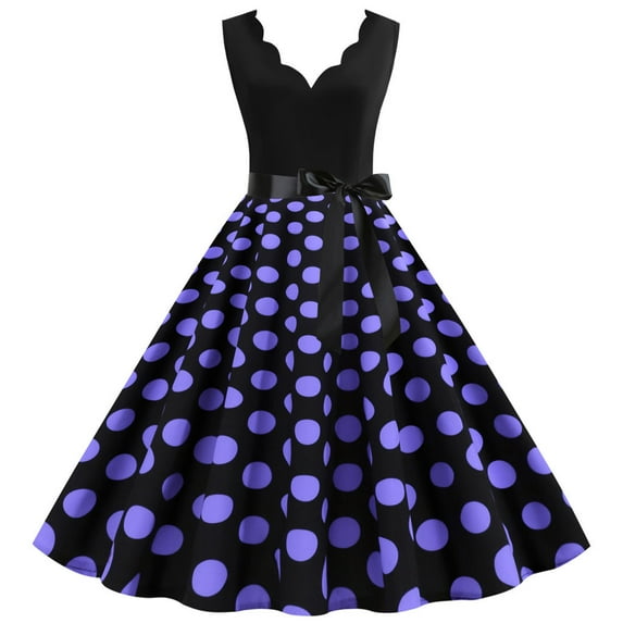 Penkiiy Women Vintage Summer Dot Print Sleeveless Casual Evening Party Prom Dress Maxi Dresses for Women S Purple On Sale